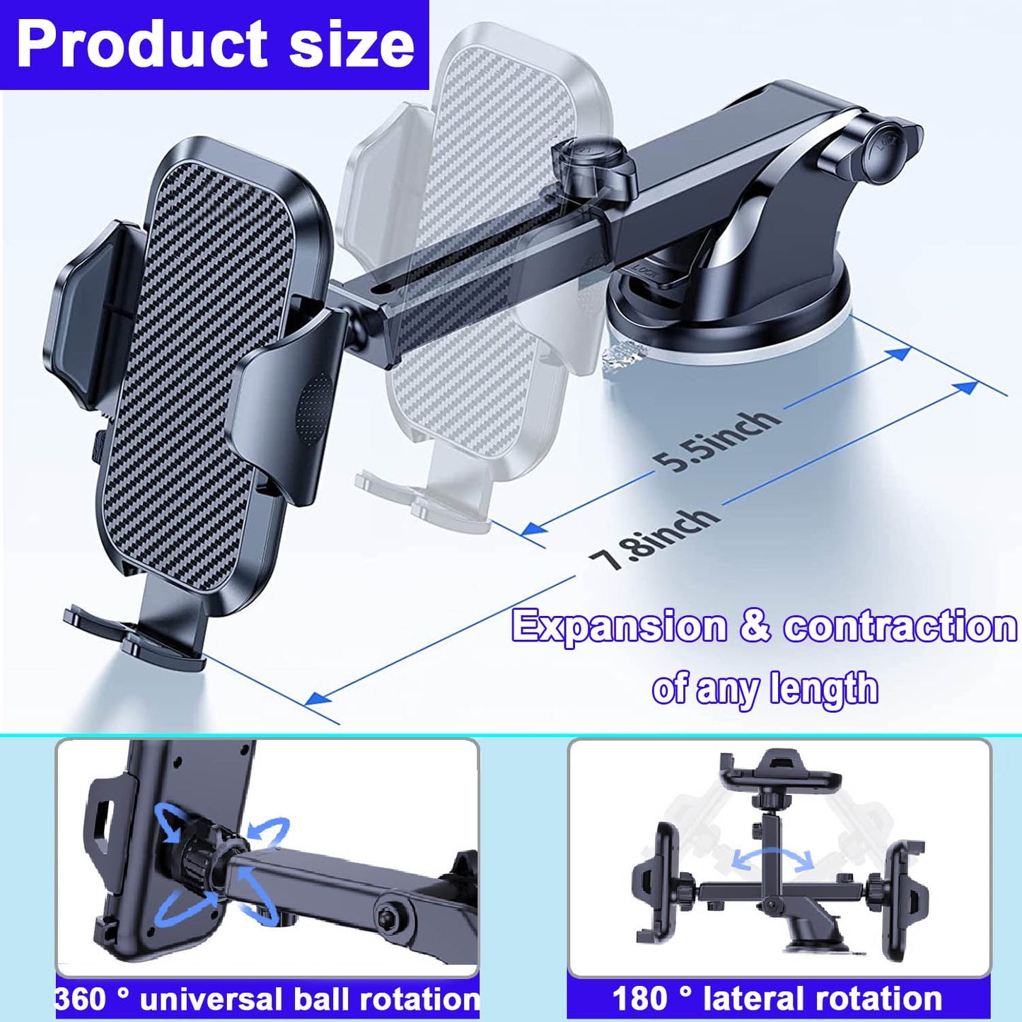 Car Phone Mount, Phone Mount for Car with Car Air Vent Clip, Long Arm Universal Cell Phone Holder,Phone Car Mounts for All Smartphone